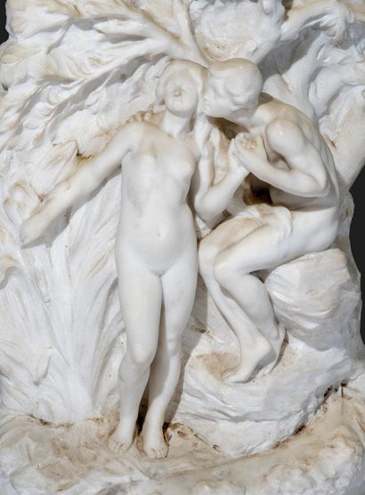 Louis Marie B. LATOUR (c.1860-?) Sculpture en taille directe sur marbre blanc figurant...