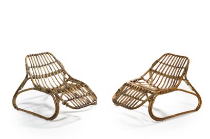 Vittorio BONACINA, attribué à Pair of rattan lounge chairs
H : 65 cm W : 100 cm D...