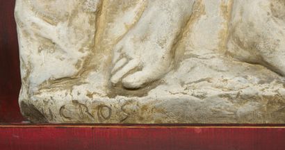 Henri CROS (1840-1907) Panneau mural en plâtre figurant une femme nue en pied
Signé...