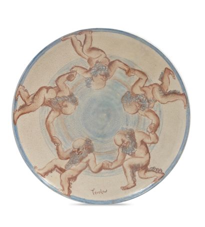 Edmond LACHENAL (1855-1948) & Félix-Pascal FEVOLA (1882-1953) Grand plat en céramique...