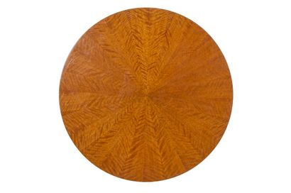 Jules LELEU (1883-1961) Coffee table, circular top decorated with a radiating marquetry...