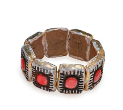 MITHÉ ESPELT (1923-2020) Bracelet en céramique émaillée dorée, rouge noire et blanche
Diam...