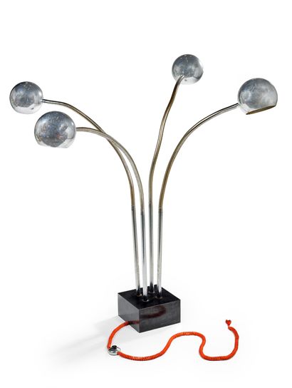 Pierre FOLIE (né en 1938) Floor lamp model " Hydra " in chromed metal with four shafts...