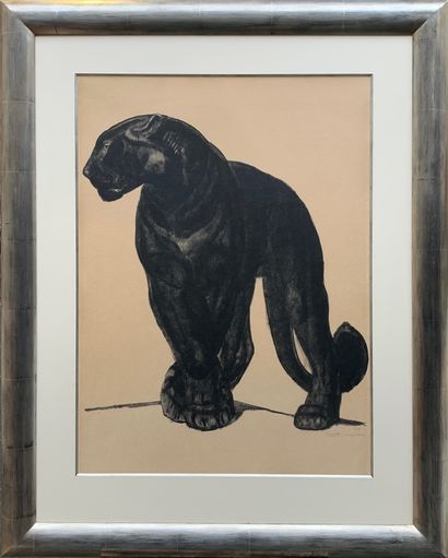 Paul JOUVE (1878-1973) Panthère noire de face, pattes croisées, 1929
Original lithograph...