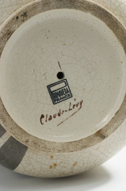 Claude LEVY (1895-1942) pour PRIMAVERA Lampe de bureau en céramique émaillée craquelé...