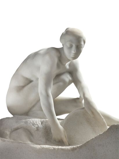 Ottilio PESCI (né en 1877) Japonaise Sculpture en marbre blanc de Carrare Signée...