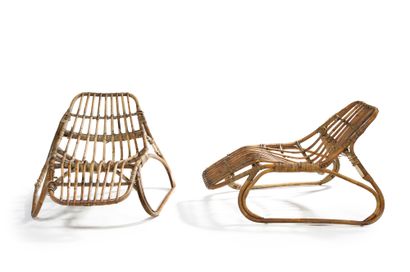 Vittorio BONACINA, attribué à Pair of rattan lounge chairs
H : 65 cm W : 100 cm D...