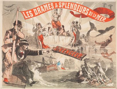 null CHERET Jules. Les drames et splendeurs de la mer. Le Vengeur. 1877. Affiche...
