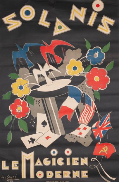 null CONDE Géo. Solanis le magicien moderne. 1945. affiche lithographique. Imp. Royer...