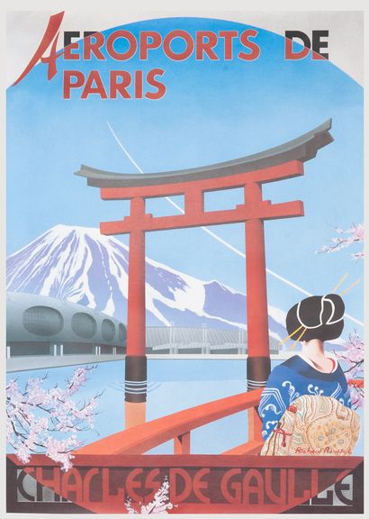 null ROUSSEL Richard. Aéroports de Paris Charles de Gaulle Japon Mont Fuji. Affiche...