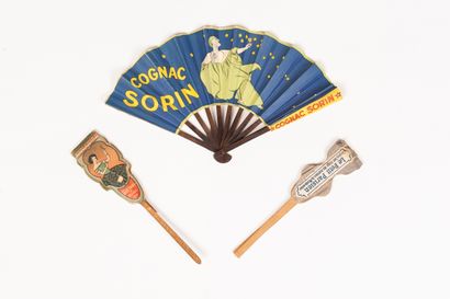 null ANONYMOUS. 3 advertising fans : Cognac Sorin. Circa 1900. Lithography. Chambrelent...
