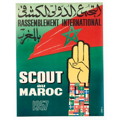 null GAB. Rassemblement international. Scout au Maroc. 1957. Affiche lithographique....