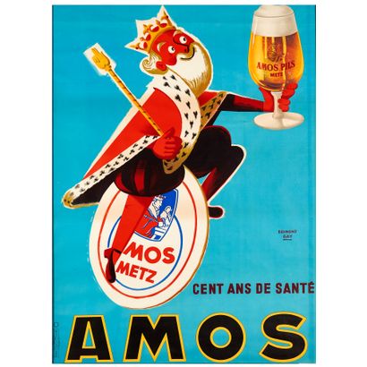 null GAY Raymond. Amos cent ans de santé. Amos Pils Metz. 1954. Affiche lithographique....