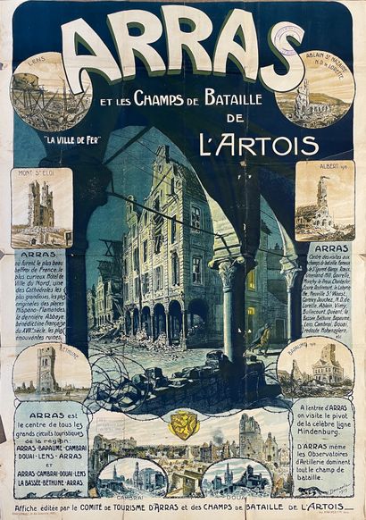 null DEMARLE A. Arras et les Champs de Bataille de l'Artois. 1919. Affiche lithographique....