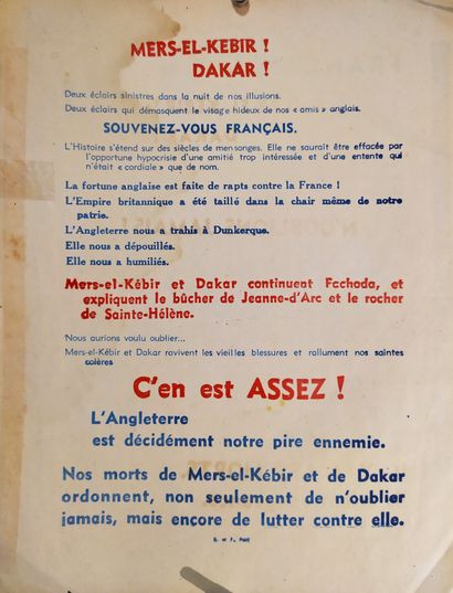 null VICHY.Mers-El-Kébir! Dakar! 1940. Double-sided leaflet. Without mention of printer....