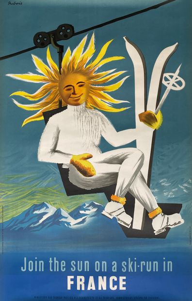 null DUBOIS Jacques. Join the sun on a ski run in France. Circa 1960. Affiche lithographique....