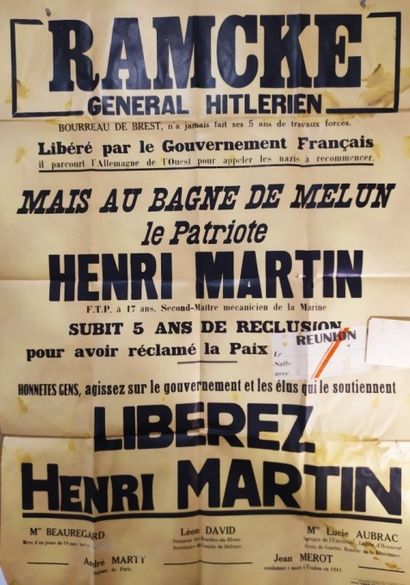 null WWII. Post-War. Libérez Henri Martin. Circa 1946. Affiche-texte. Imprimerie...