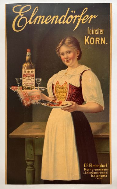 null ANONYMOUS. Elmendörfer feinster Korn. Circa 1890. Poster in chromolithography....