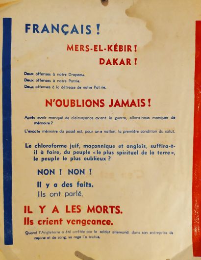 null VICHY.Mers-El-Kébir! Dakar! 1940. Double-sided leaflet. Without mention of printer....