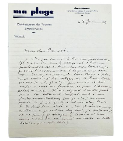 Max ERNST & Leonora CARRINGTON 2 cards and 1 letter, autograph signed, to Henri Parisot,...