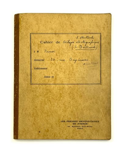 Julien GRACQ / Louis POIRIER Schoolboy notebook of stratigraphic and structural geology....