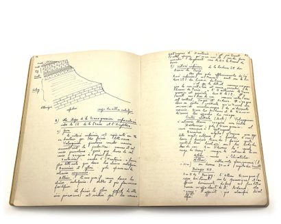 Julien GRACQ / Louis POIRIER School notebook : "notes de Géologie". Handwritten address...