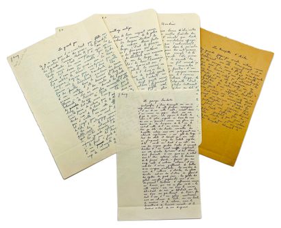 JULIEN GRACQ 5 manuscrits autographes, signés dans le coin supérieur gauche. [1946].
Bel...