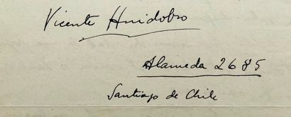 Vincente HUIDOBRO 2 lettres autographes signées à Henri Parisot. 3 pp. in-8. Santiago...