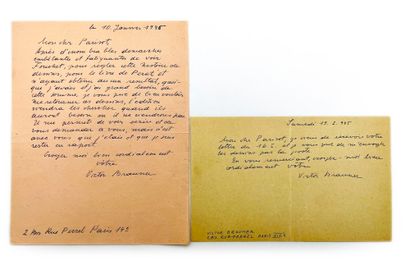 Victor Brauner 2 lettres autographes signées à Henri Parisot. 2 pp. in-8. Janvier...
