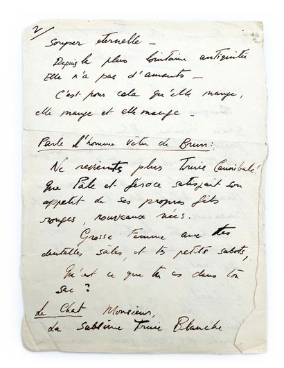 Leonora Carrington Autograph manuscript signed "Leonora", 4 pp. in-4, "La Femme,...