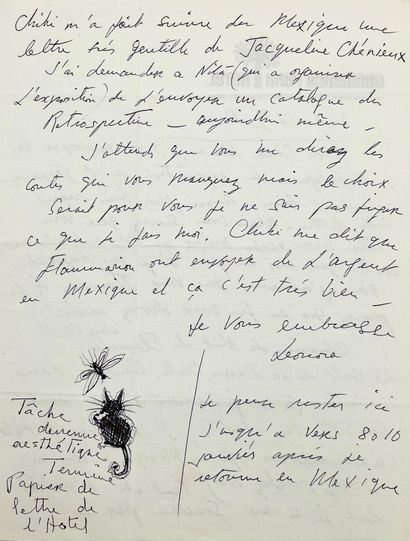 Leonora Carrington Autograph letter signed "Leonora" to Henri Parisot. 2 pp. in-4,...