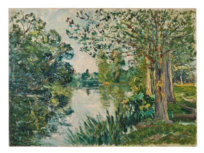 Maxime MAUFRA (1861-1918) 萨特省蓬塞的卢尔河岸，约1918年
布面油画，右下方有签名
54 x 73 cm
出处：私人收藏，法国