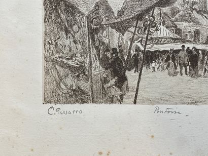 Camille PISSARRO & Georges W. THORNLEY 蓬多瓦兹的市场
来自W.Thornley在毕沙罗之后创作的25幅石版画的图版
涂在牛皮纸上的瓷器纸样，来自信前25份的版本，由毕沙罗和巴黎Thornley...