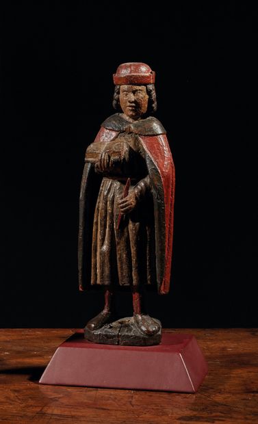 胡桃木圆雕圣伊夫，多色和镀金，基座
1500年左右
H.35.5厘米
(小事故和...