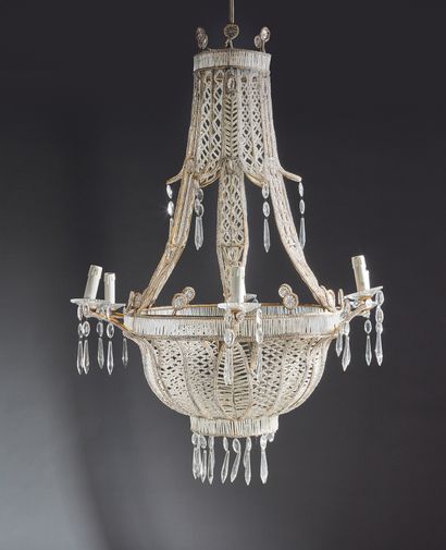 六灯玻璃珠吊灯
路易十六风格
H.111厘米。直径83厘米。