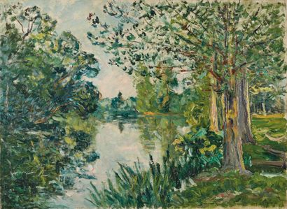 Maxime MAUFRA (1861-1918) 萨特省蓬塞的卢尔河岸，约1918年
布面油画，右下方有签名
54 x 73 cm
出处：私人收藏，法国