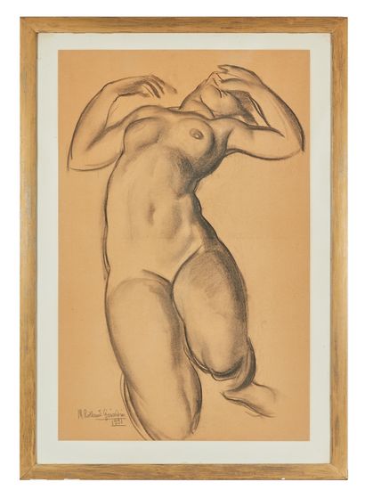 ROLAND MARIE GERARDIN (1907-1935) 女性裸体
纸上炭笔，左下方有签名和日期1931年
72 x 46,5 cm