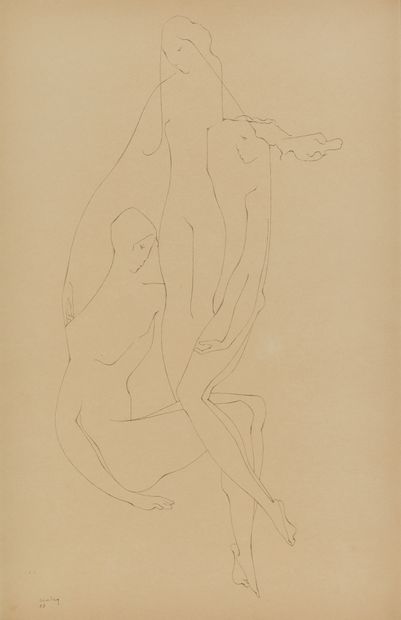 Josef CSZAKY (1888-1971) 三个女人》，1958年
纸上铅笔，左下方有签名和日期58
50 x 32 cm