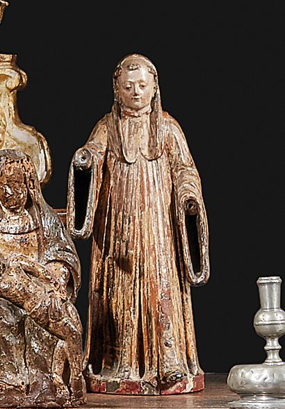 胡桃木圆雕的圣本尼迪克特？
西班牙，17世纪初
H.36厘米
(缺少多色性，手)