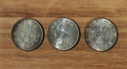 null Three coins:
- a 1 dollar coin (1920), portrait of Yuan Shikai and struck Yi...