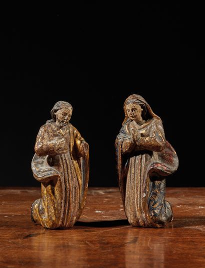 圣约瑟夫和玛丽在雕刻、多色和镀金的木头上，小床人物
西班牙，18世纪
H.13厘...
