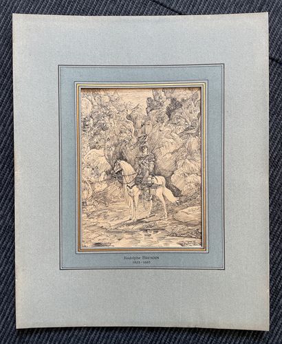 Rodolphe BRESDIN (1822-1885) 东方的场景，东方的骑手
水墨画
约1860年
19 x 14 cm
前罗杰-马克思收藏