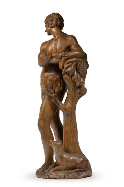 Ecole ALLEMANDE, XVIIème siècle 兴业银行
天然木材雕塑
H.61厘米
(事故和缺失部分，包括底座、右小指、树枝)