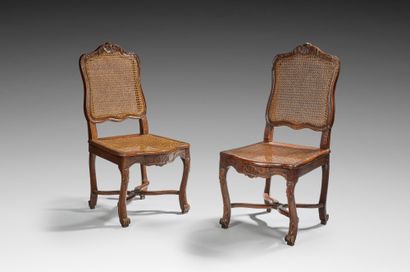 Pair of cane chairs in natural wood with...