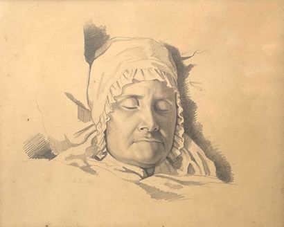 Alexandre COLIN (1798-1875) Attribué à 路易丝-安托瓦内特-马科特夫人的停尸房画像
黑色铅笔，印有 "A.C. "左下角（小污点）。
17...
