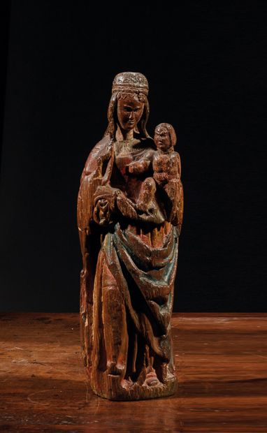 Vierge à l'Enfant en chêne sculpté et polychromé,...