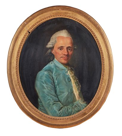 ÉCOLE FRANÇAISE, fin XVIIIe siècle Portrait d'homme à l'habit bleu et Élégante à...