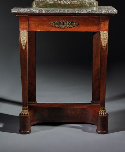 null Mahogany and mahogany veneer console opening with a drawer in the belt, gilt...