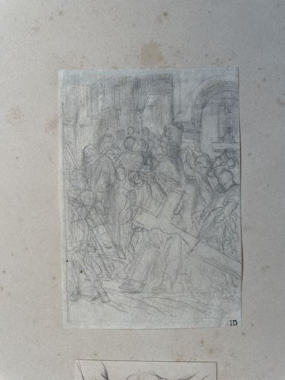 Paul DELAROCHE (Paris 1797-1856) 12个宗教题材的蒙太奇小品
黑色铅笔，钢笔和棕色墨水，棕色水洗 48.5 x 63厘米（蒙太奇的尺寸）（有些有小的撕裂和小的污渍）蒙太奇的12个小插图
出处：H.P....