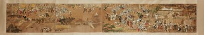 JAPON - Epoque EDO (1603 - 1868), XIXe siècle 纸上水墨，节日场景（缺失，修复）。
尺寸26 x 169厘米
安装在...